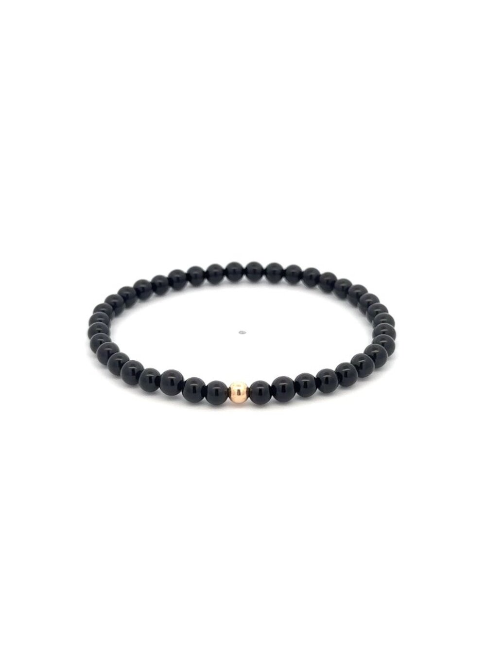 14K Gold Accent Natural Gemstone Black Onyx Stretch Bracelet Stackable Jewelry